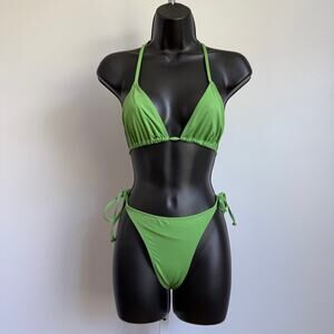Pink Pink sz S Green Tie String Bikini Swimsuit Set Y2K Micro Swim‎